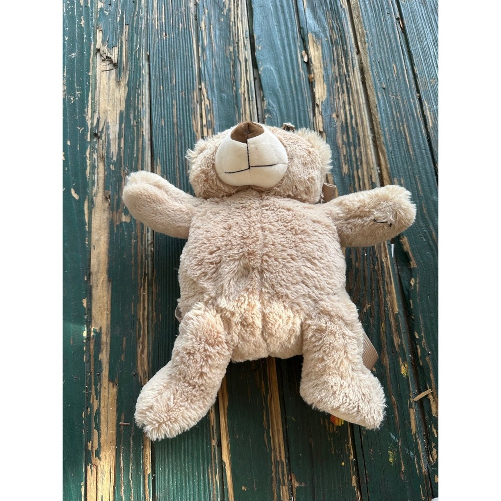 Plush Teddy Bear Backpack Tan Faux Fur Adjustable Straps Soft Toy Bag